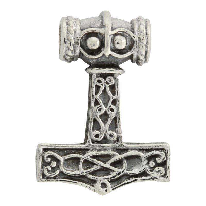 Thors hammer med ravne, vedhæng i sølv - i to str.