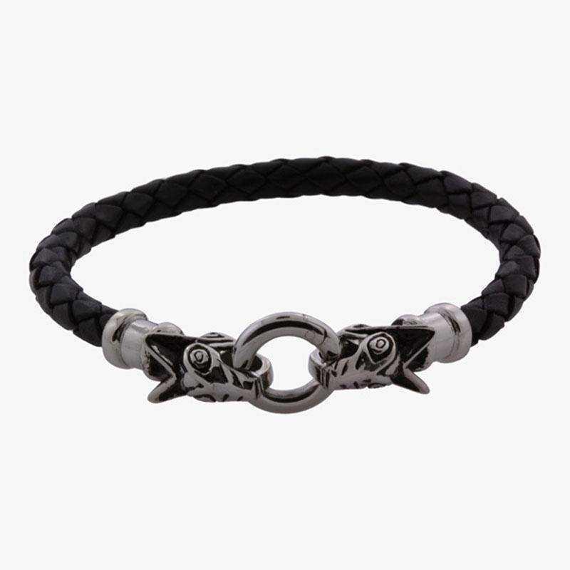 Fenris læderarmbånd m/ravne - stål