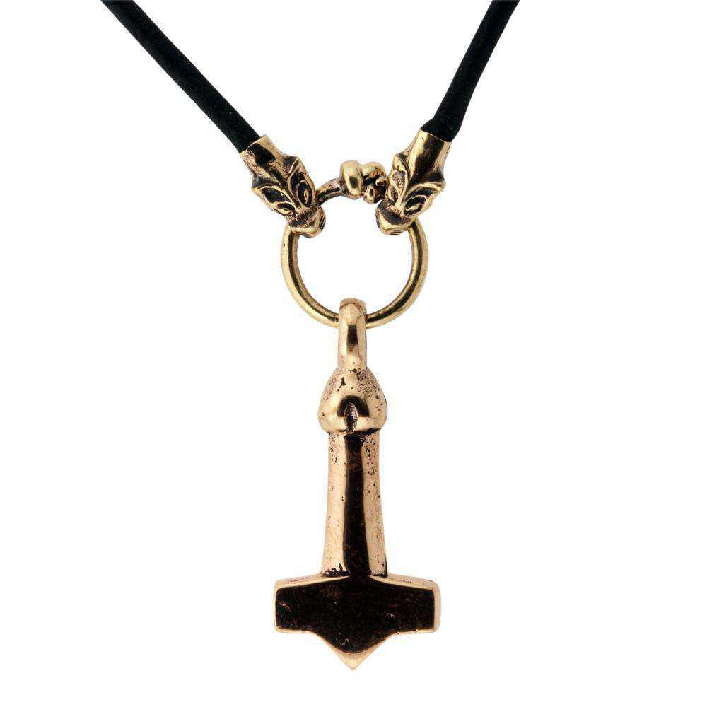 Thors hammer i Fenris læderkæde Bronze