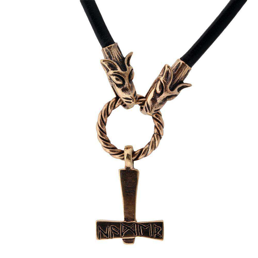 Thors hammer i Fenris læderkæde Bronze