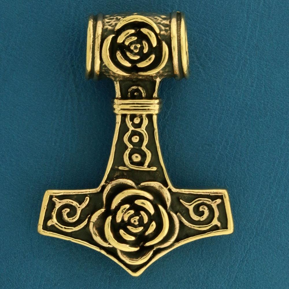 TILBUD Thors hammer vedhæng m/blomst - bronze