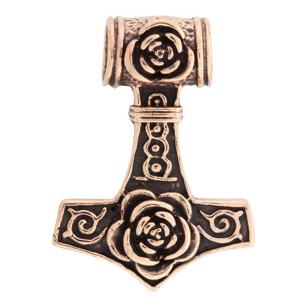 TILBUD Thors hammer vedhæng m/blomst - bronze