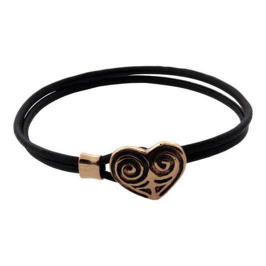 Hjerte amulet - Læderarmbånd - Bronze