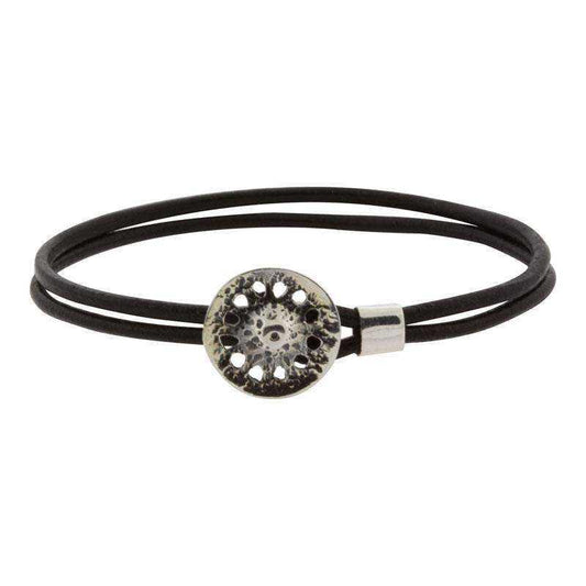 Solhjulet i læderarmbånd sølv