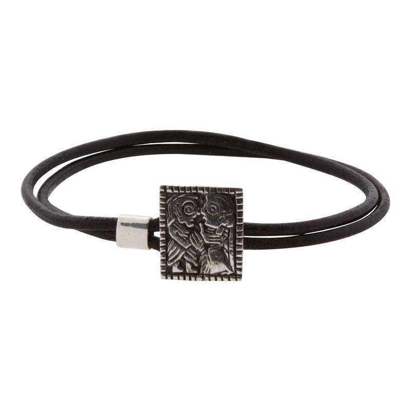 Dobbeltgubbe læderarmbånd - sølv