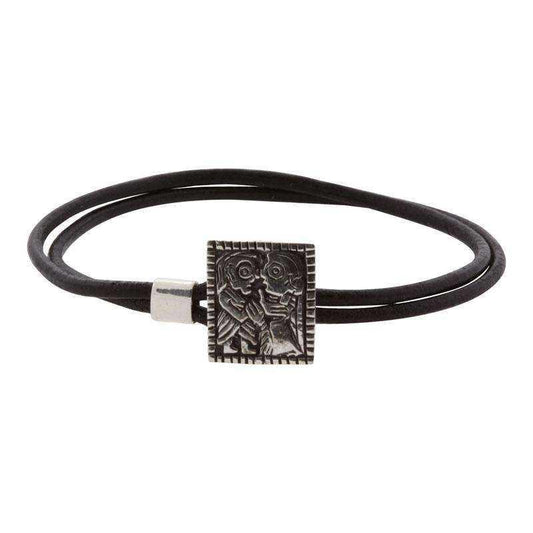 Dobbeltgubbe læderarmbånd - sølv