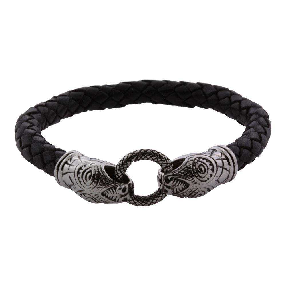 Midgårdsormen flettet læderarmbånd - sølv