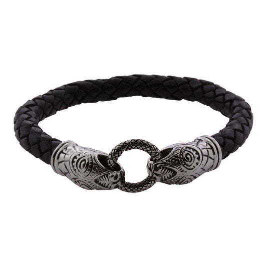 Midgårdsormen flettet læderarmbånd - sølv