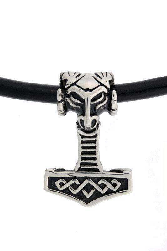 Thors hammer m/læderkæde - stål