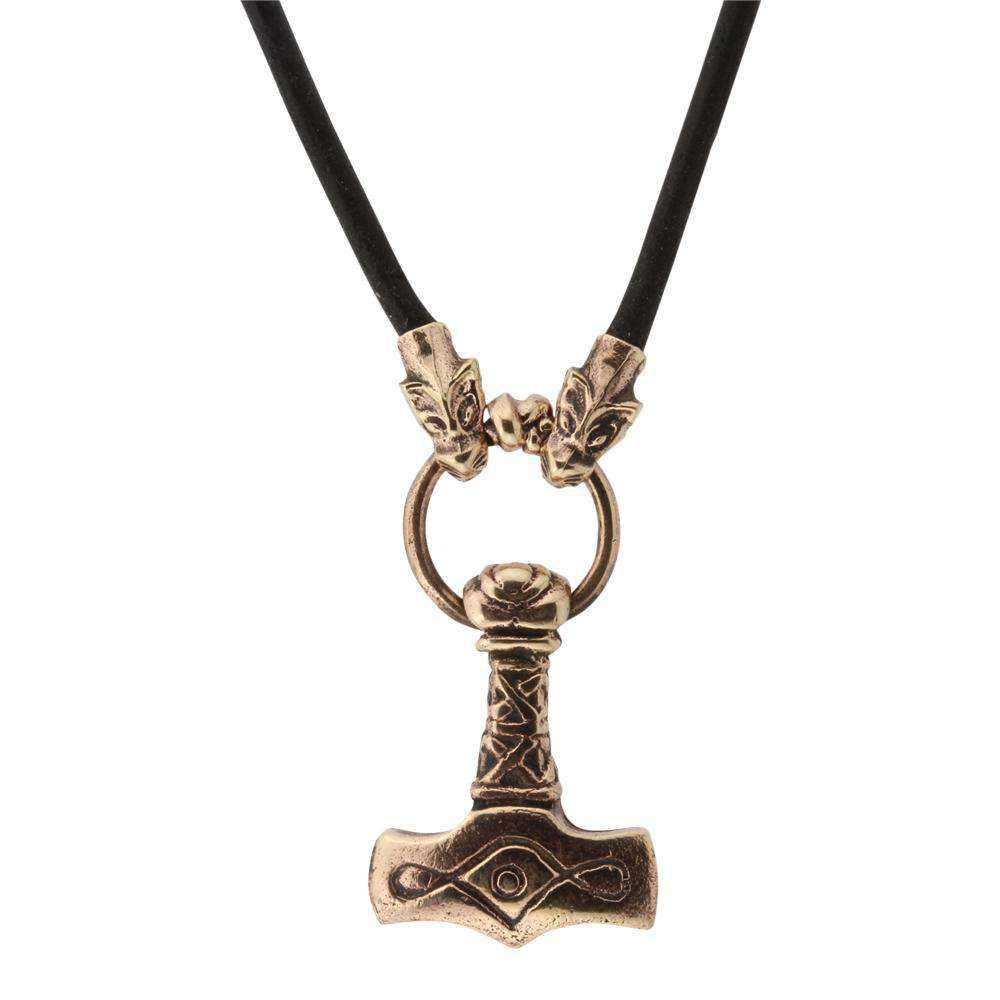 Thors hammer i Fenris læderkæde bronze