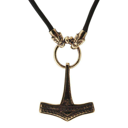 Thors hammer i Fenris læderkæde Bronze