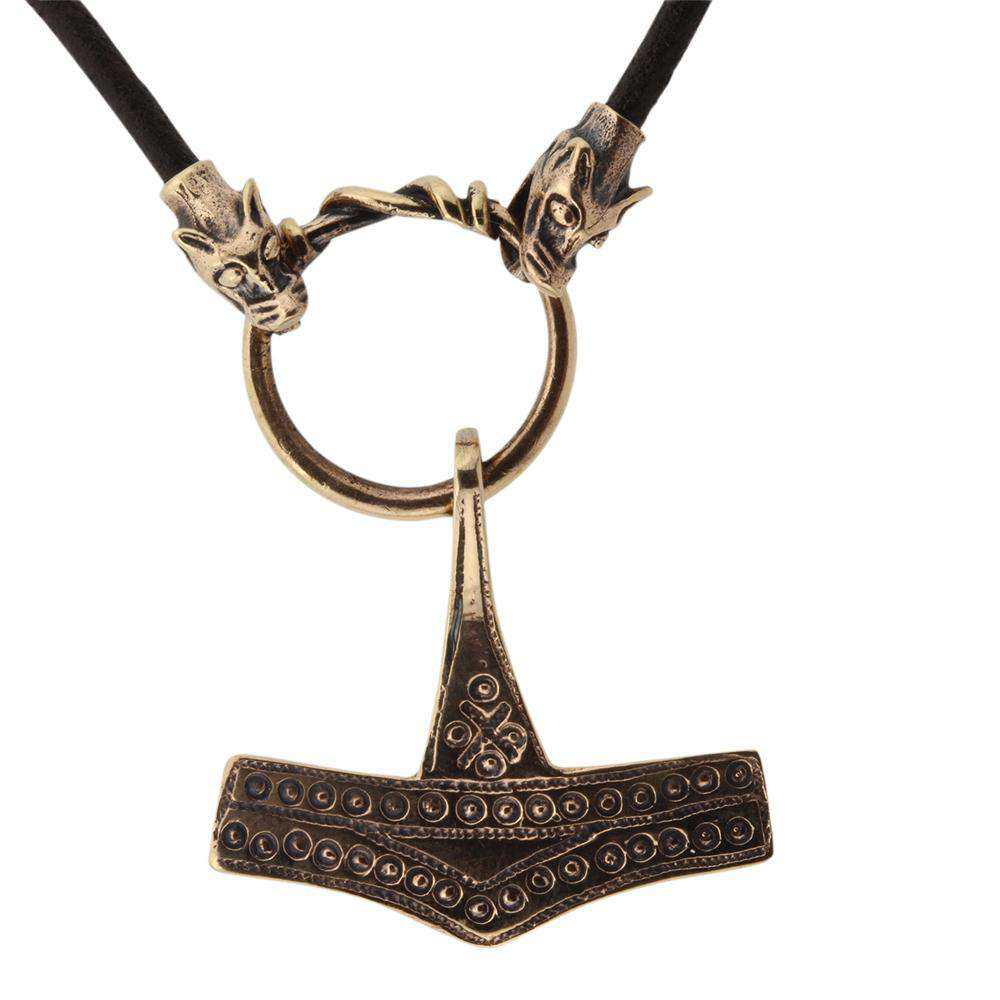 Thors hammer i Fenris læderkæde Bronze