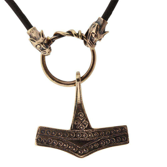 Thors hammer i Fenris læderkæde Bronze