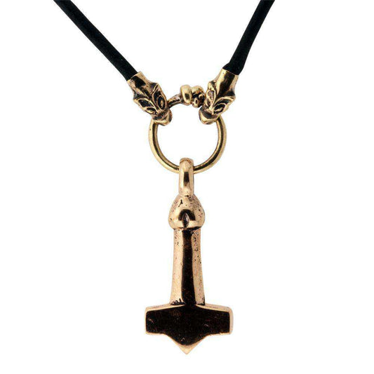 Thors hammer i Fenris læderkæde Bronze