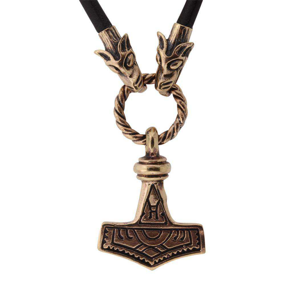 Thors hammer i 4mm Fenris læderkæde i Bronze