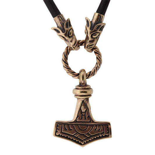 Thors hammer i 4mm Fenris læderkæde i Bronze