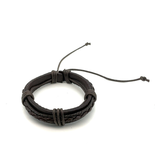 Læderarmbånd mørkebrun flet - 10 stk.