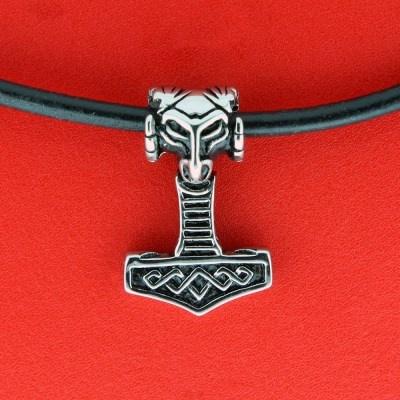 Thors hammer m/læderkæde - stål